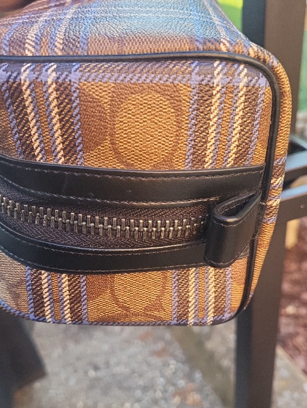 Coach Plaid Canvas & Black Leather Men’s Toiletry Kit - Picture 7 of 16